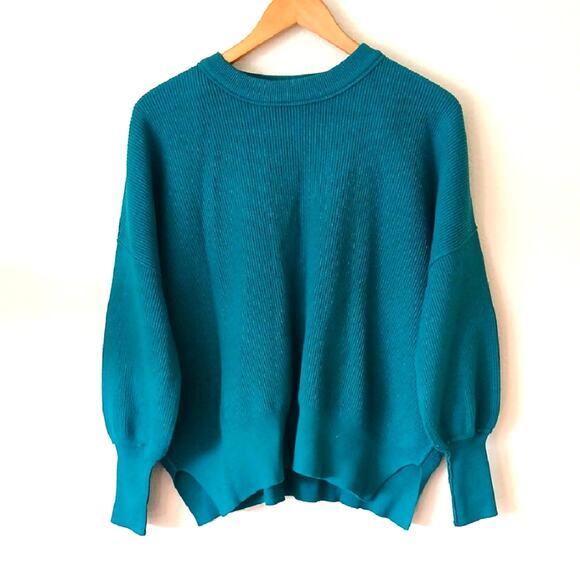 Anrabess Green Ribbed Drop Shoulder Viscose Blend Sweater - Picture 1 of 5